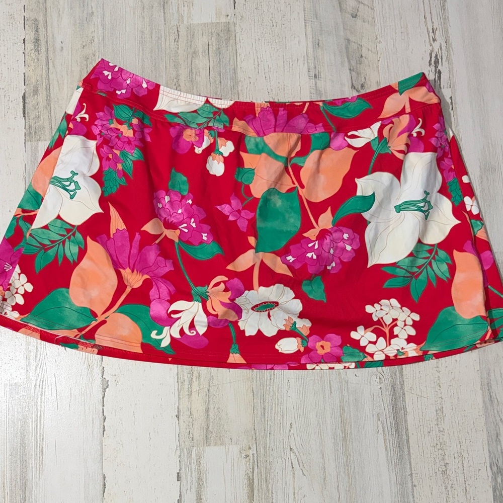 Lands' End Floral Swim Skirt in Red and Green